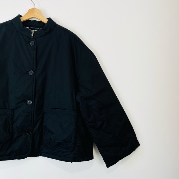 Toast Black Check Lined Cotton Cropped Padded Flared Sleeve Jacket UK M - Picture 2 of 11